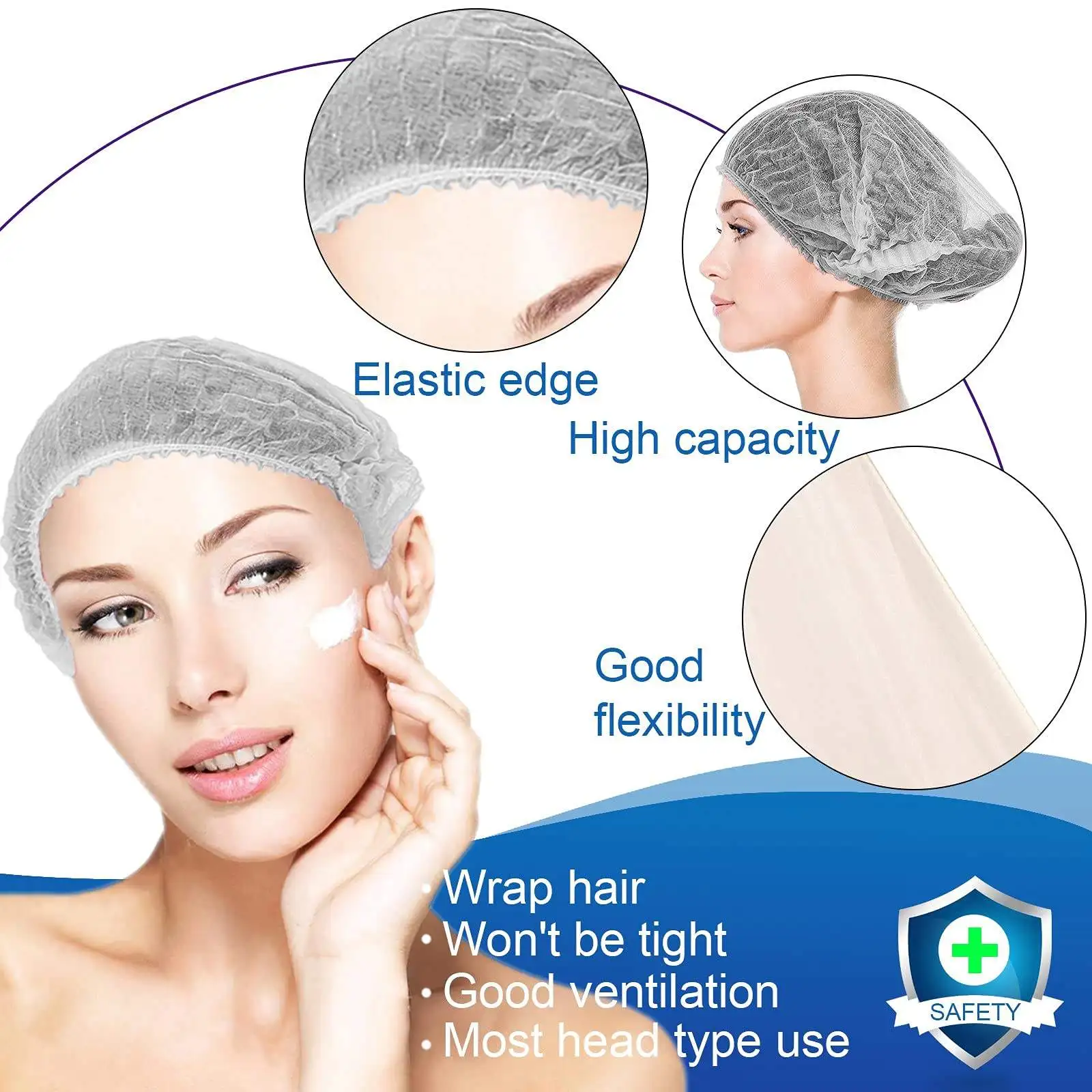Disposable Bouffant Cap Non Woven White Disposable Mob Cap Head Cover Surgical Doctor Hat Bouffant Medical Dust Caps Clip Strip