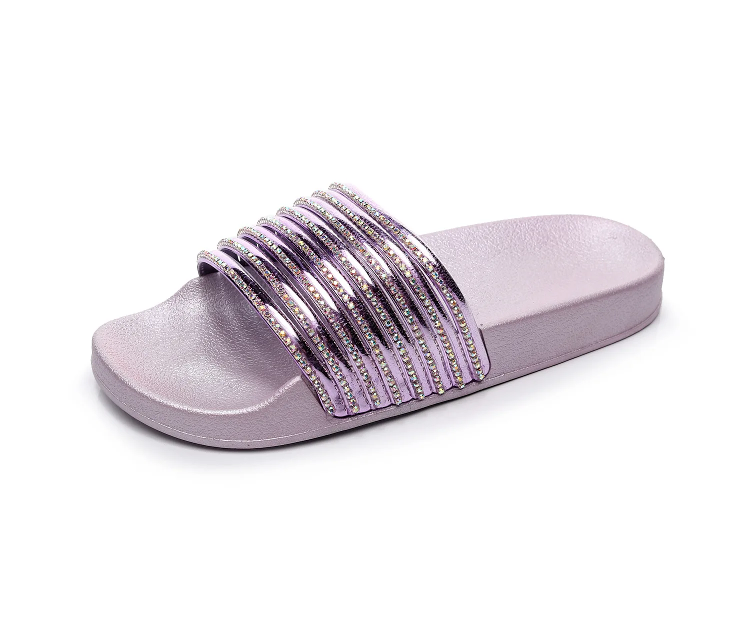 Summer slippers reflective shiny embossed line pattern slippers Purple black white slippers
