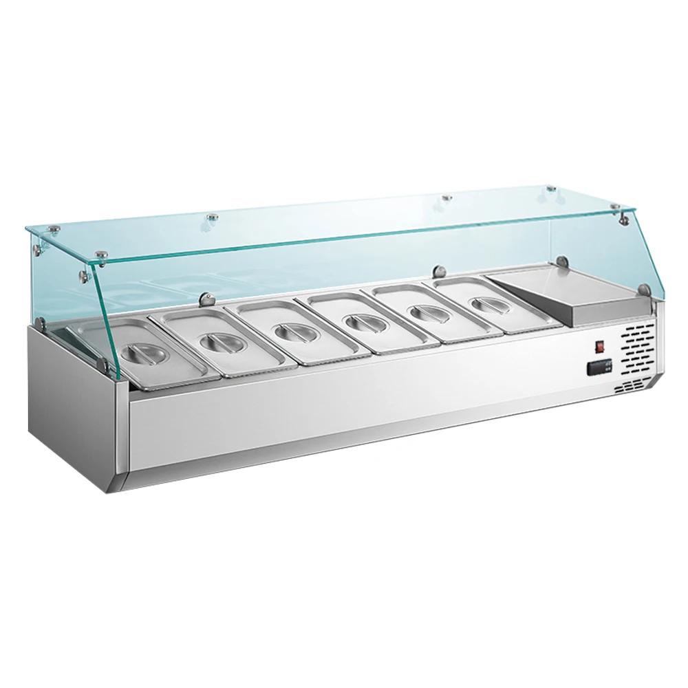 GN1/3 2m 9Pans Bar Counter Restaurant Commercial Table Counter Top Salad Display Refrigerator