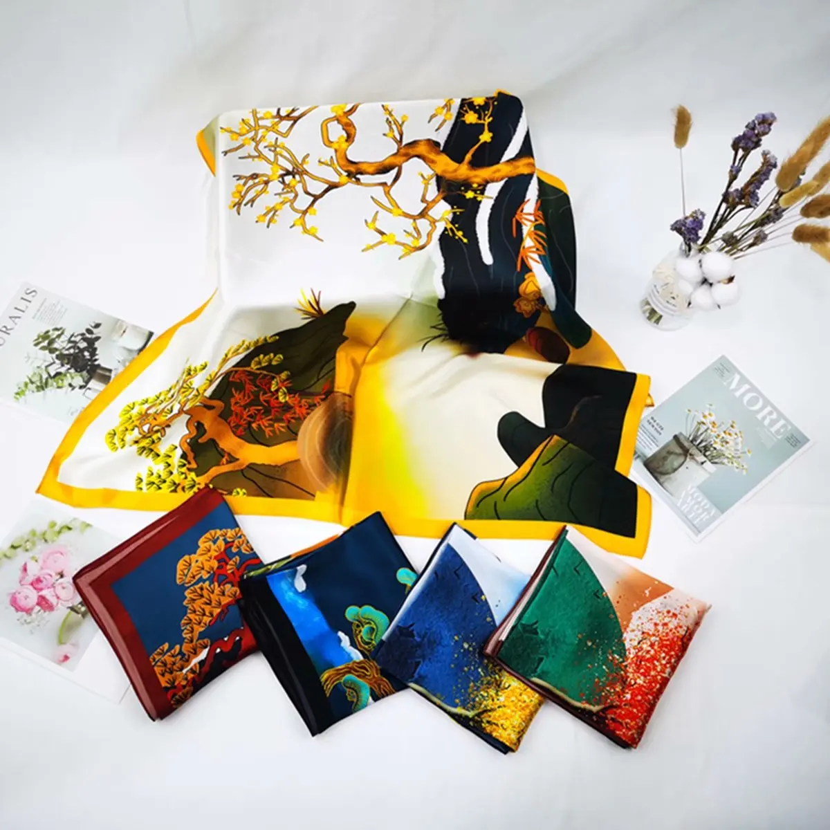 All-around big dot small square scarf silk scarf women 70*70CM Korea Dongdaemun summer INS 100%  pure silk scarf from China