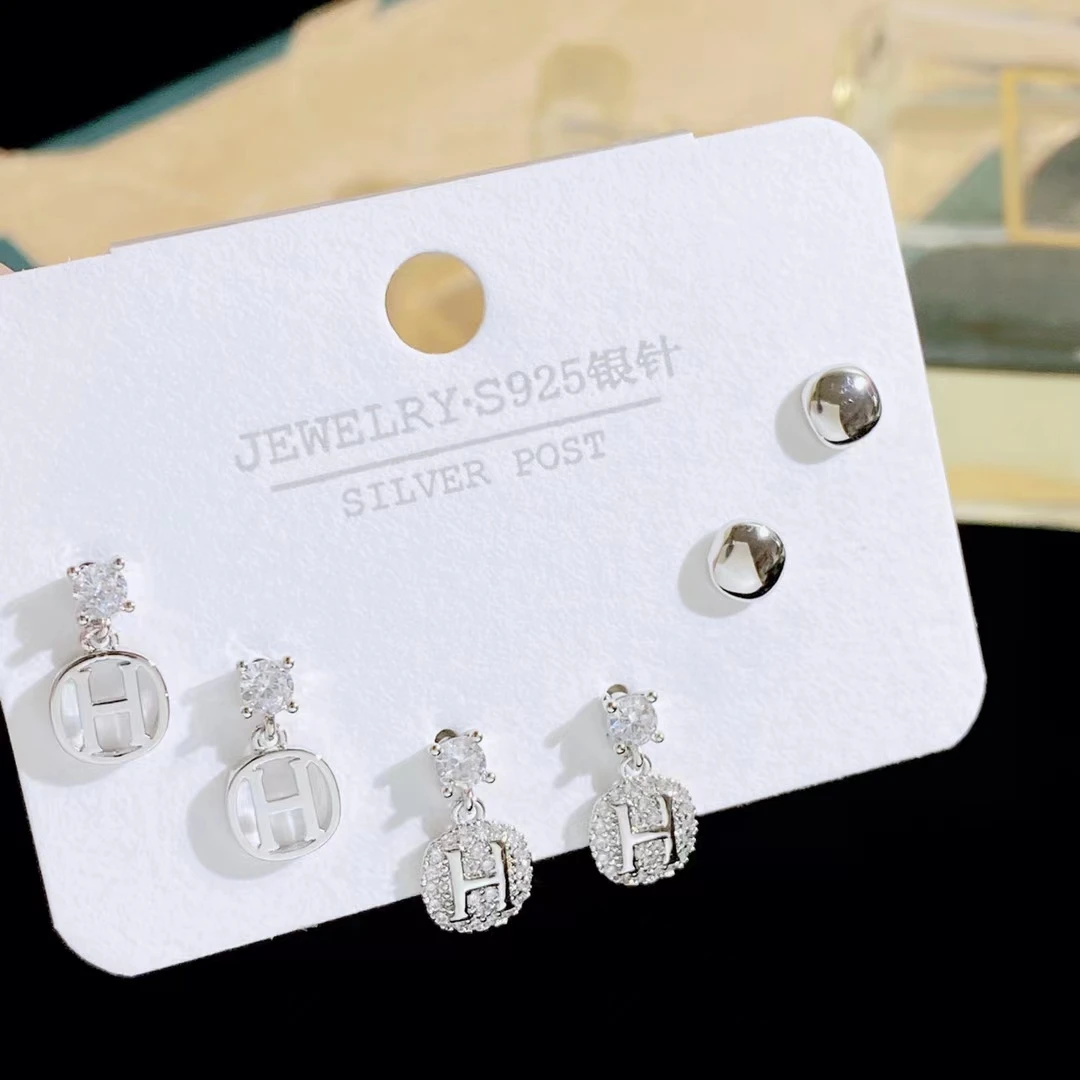 HC High Quality Luxury 925 Silver Needle Simple love Letter H Earring Set Small Fresh All-match Fashion Earring Jewelry for Girl