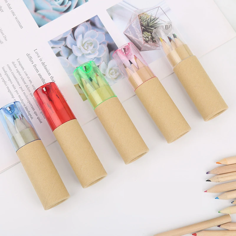 hot  sale kid  school student cute  6/12 colors mini Colored pencils with sharpener