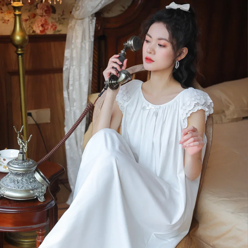 Short sleeved nightdress female summer cotton sweet and lovely princess style pajamas lace loose can worn outside home clothe