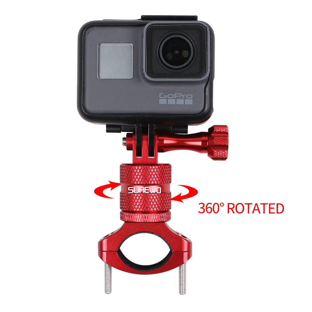 
SUREWO Red Gopro Bicycle Handlebar Mount Camera Bike Mount for GoPro Hero 5 6 7 Black DJI Osmo Action and Gopro Accessory 