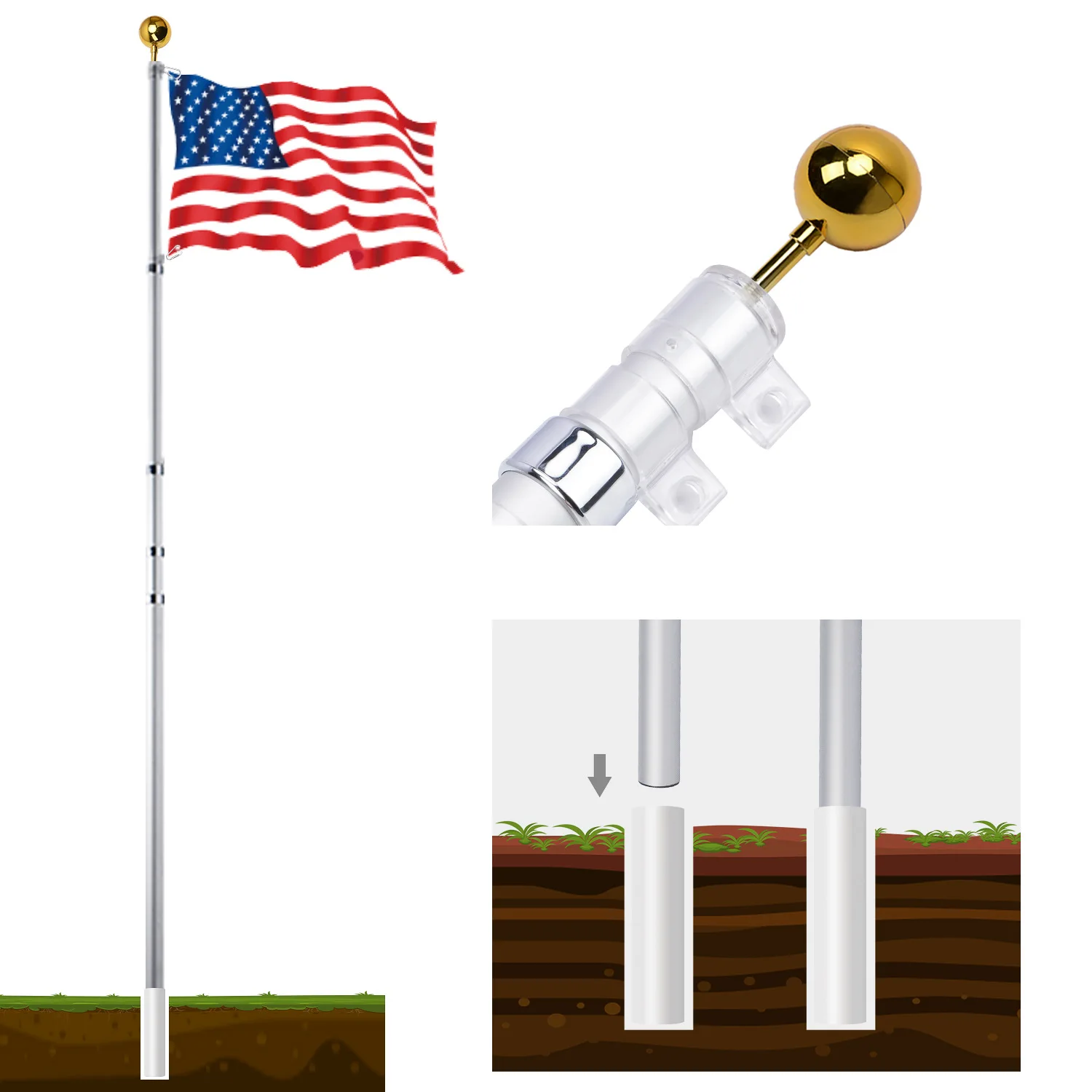 Heavy Duty outdoor stand 16ft 20ft 25Ft 30ft Aluminum garden flag pole telescopic flag poles with flags