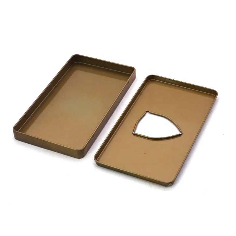 Popular Cell Battery Box Rectangle Cigarette Tin Case For Golden Tin Box With Clear Window For Electronic Tin Box