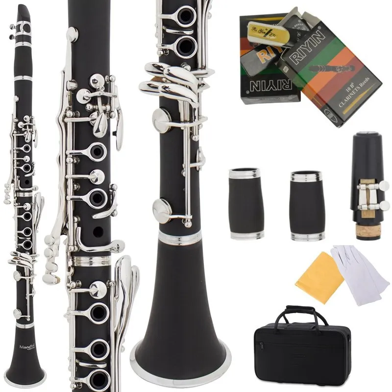 B flat 17 keys clarinet Nickel plated black wind instrument bakelite clarinet with case
