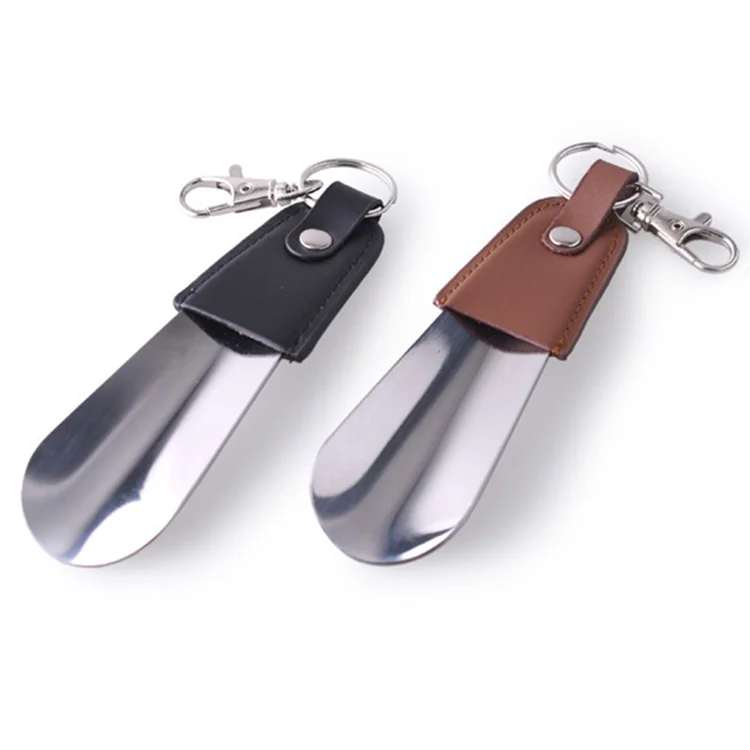 Easy Carry Black Shoehorn Metal Durable Stainless Steel Leather Portable Fashion Key Ring Shoe Horns Accessories