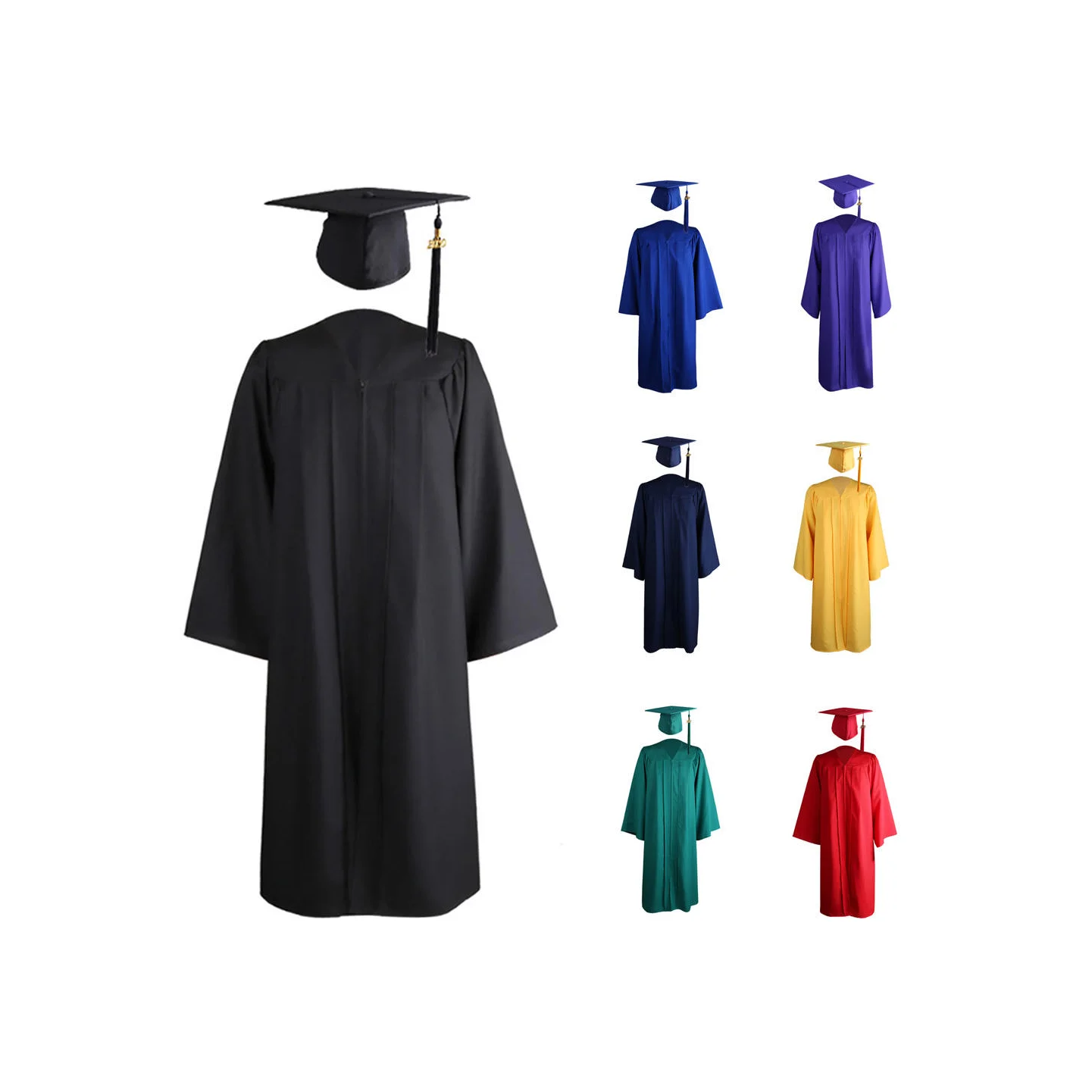 Wholesale gold graduation gown black adult university ceremony classic graduation cap and gown School uniform graduation gowns