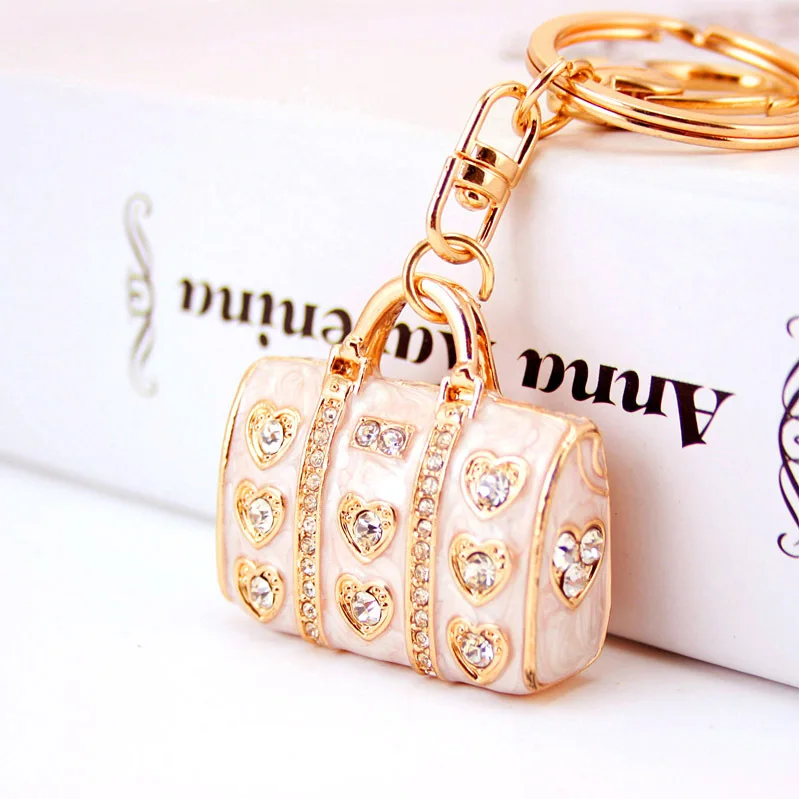 Enamel Crystal Heart HandBag Keychains Stylish Purse Bag Buckle Pendant For Car Keyrings key chains holder women