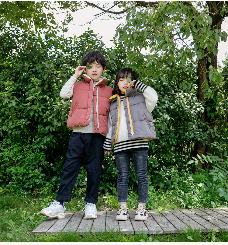 2023 High Quality Fashion Back to School Daily Kids Wear Warm Thick Stand Collar Down Boys Vest