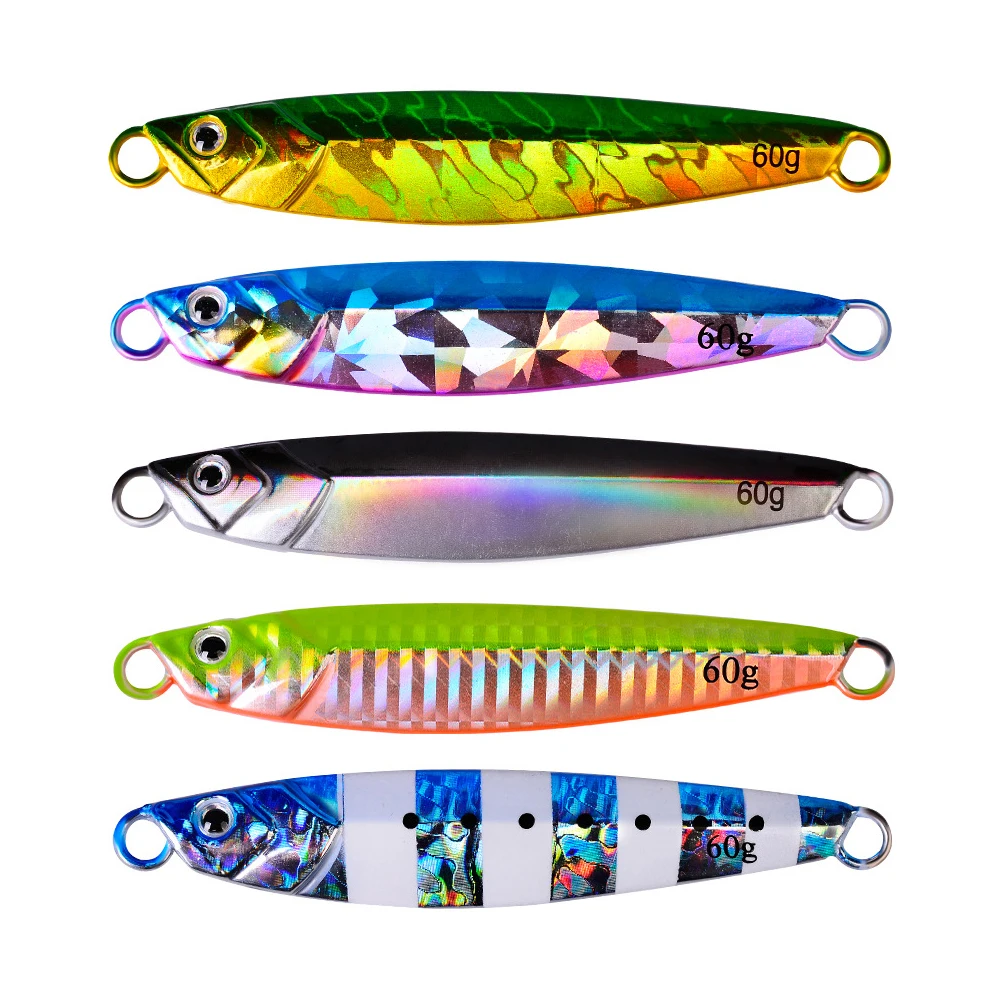 30g 40g 60g OEM Lead Fish Metal Jig Fishing Lure with Hooks 5 Colors Paillette Knife Wobbler Artificial Hard Jigging Bait