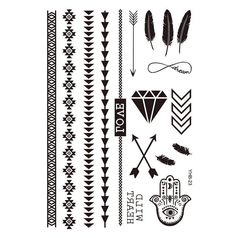 YHB Black-023 skin sticker waterproof temporary leaf hand design tattoo sticker face eye tattoo
