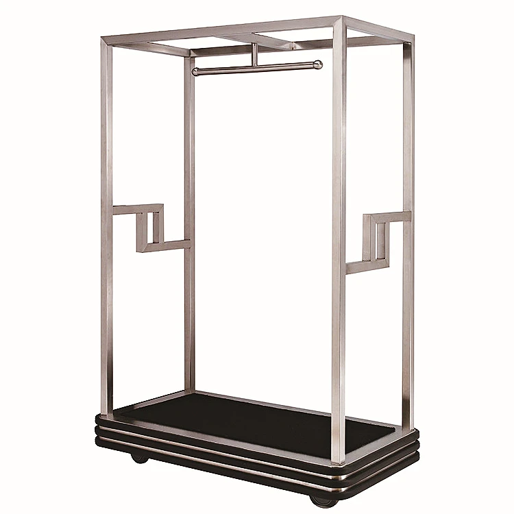 Hotel Silver Stainless Steel Lobby Baggage Trolley with Four Wheels Heavy Duty Hand Luggage Cart