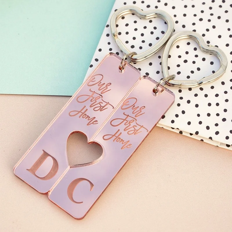 Personalised Acrylic Keyring Our First Home Ornament Gift Heart Keyring for Couples Valentines Keepsake Husband Wife Anniversary