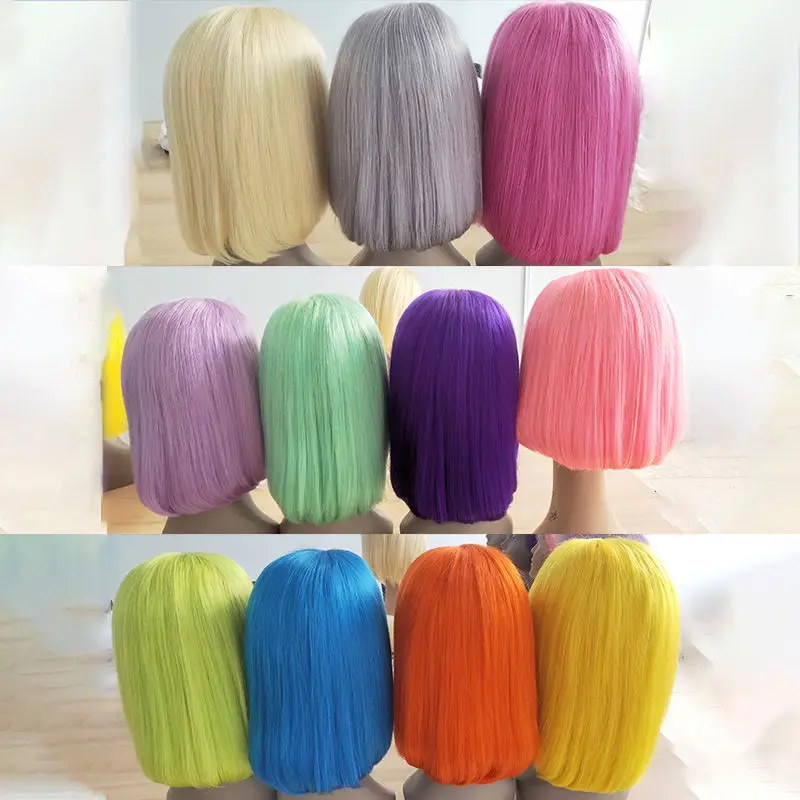 Pink Color Bob Lace Front Wigs Human Hair Wholesale 613 Blonde Blue Red Grey Green Ombre Short Bob Wigs For Black Women