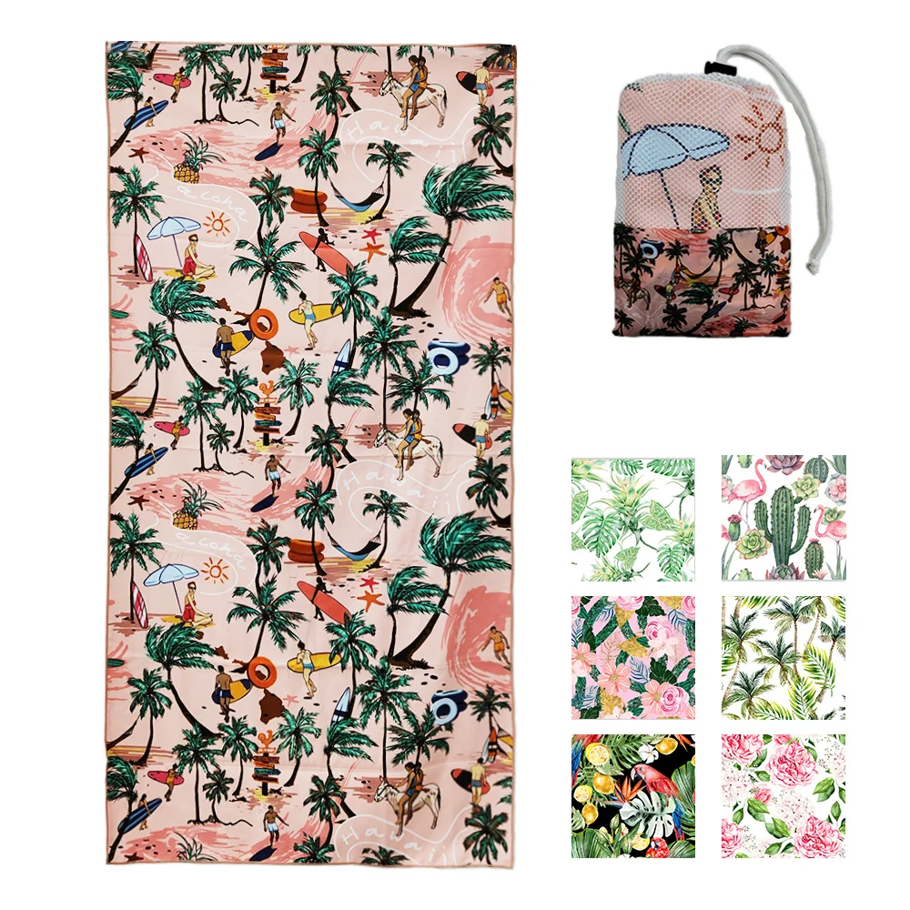 custom sublimation printing beach towels swim quick dry towel with mesh beach bag for beach towel gift