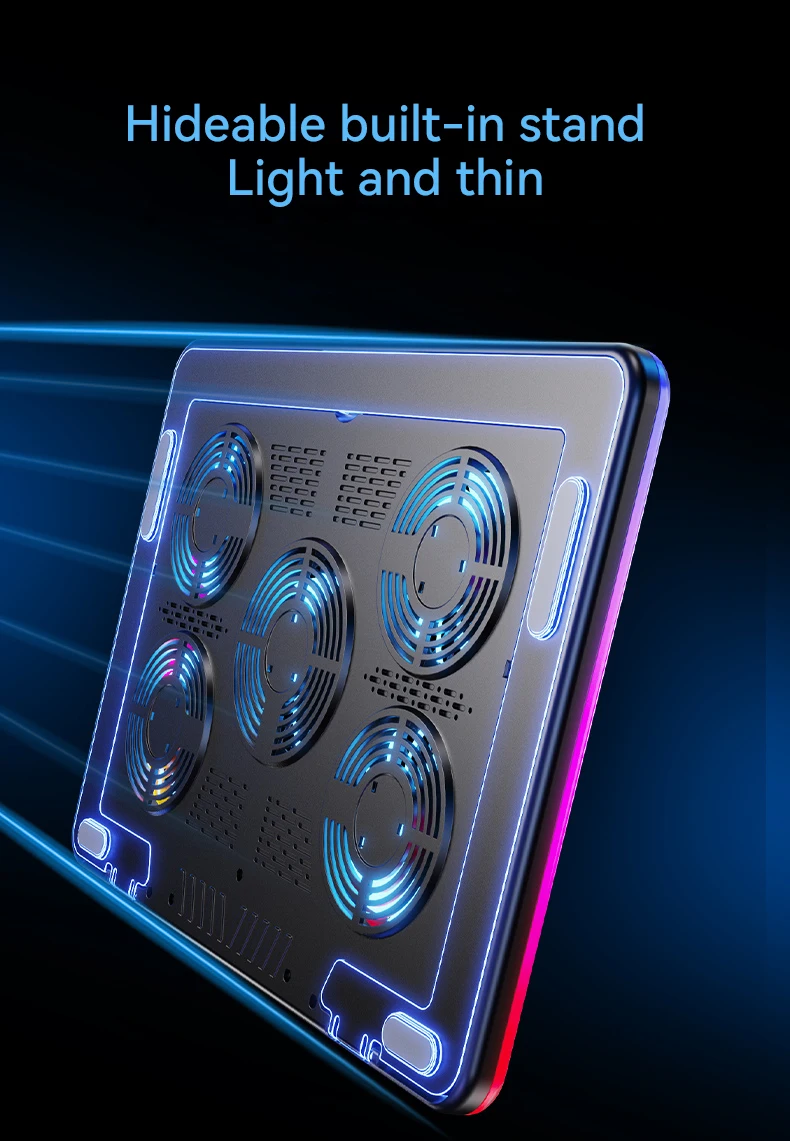 Охлаждающая подставка для ноутбука, игровой вентилятор RGB, со светодиодной подсветкой, регулируемая высота и скорость