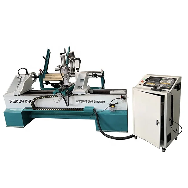 WS-L1530A Automatic charging cnc wood lathe with 4 axis engraving spindle