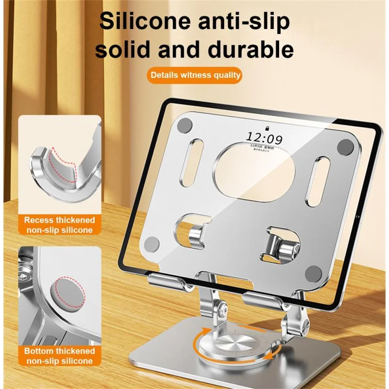 Rotating Tablet Stand Phone Holder from 4.7' to 12.9',Foldable Alloy Table Stand Holder,Height Adjustable Desk Holder