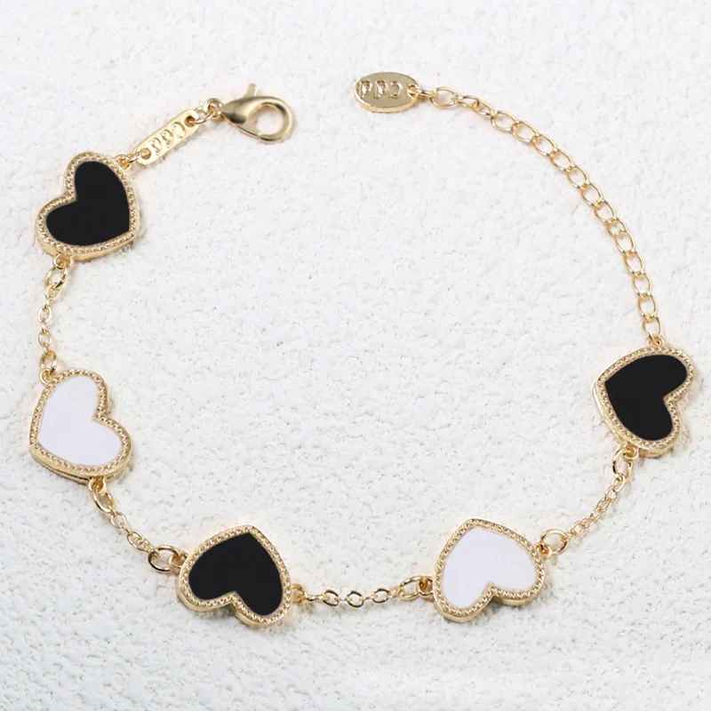 New arrival gold plated double sided love heart bracelets jewelry fashion adjustable four leaf clover bracelet for women