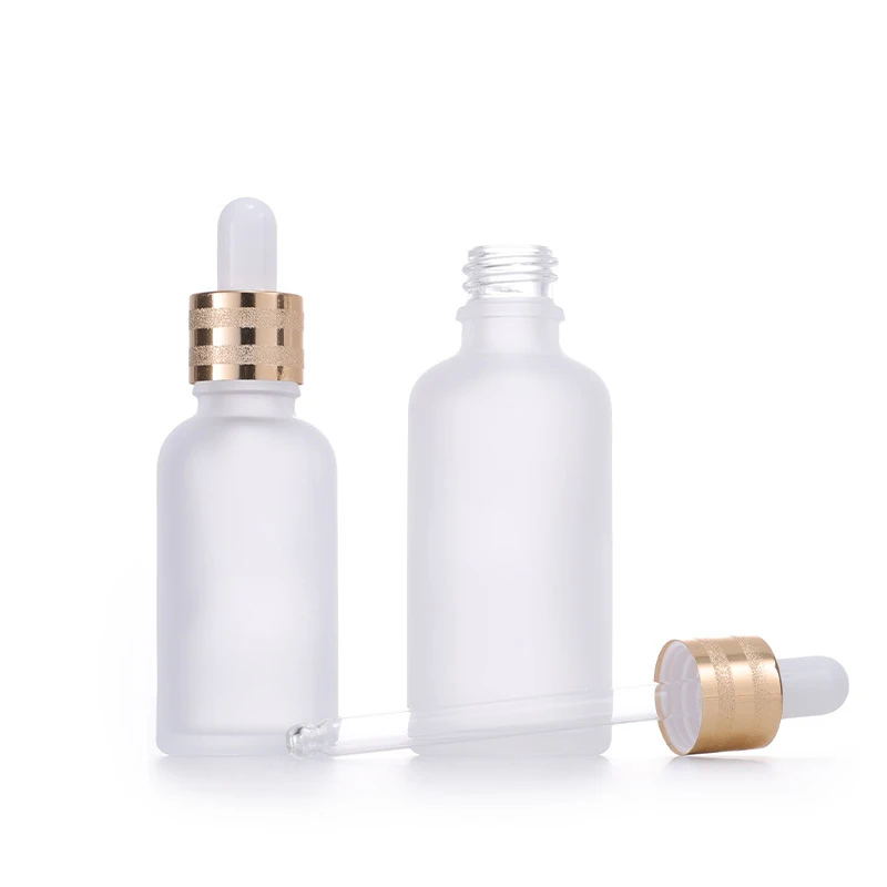 Empty Cuticle Oil Body Oil Container 5ml 10ml 15ml 20ml 30ml 50ml 100ml Frosted Glass Serum Dropper Bottle with Golden Sand Top