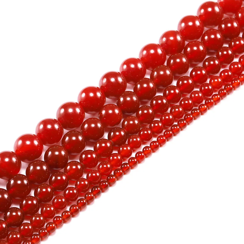 Natural Stone Red Agate Beaded Strand Multi Size Round Shape Natural Solid Color Beads For Jewelry Making