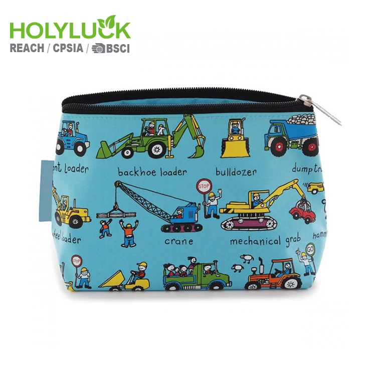 Women small makeup bag travel funny storage toiletry bag kids cartoon car makeup kid toiletry bag with logo zip