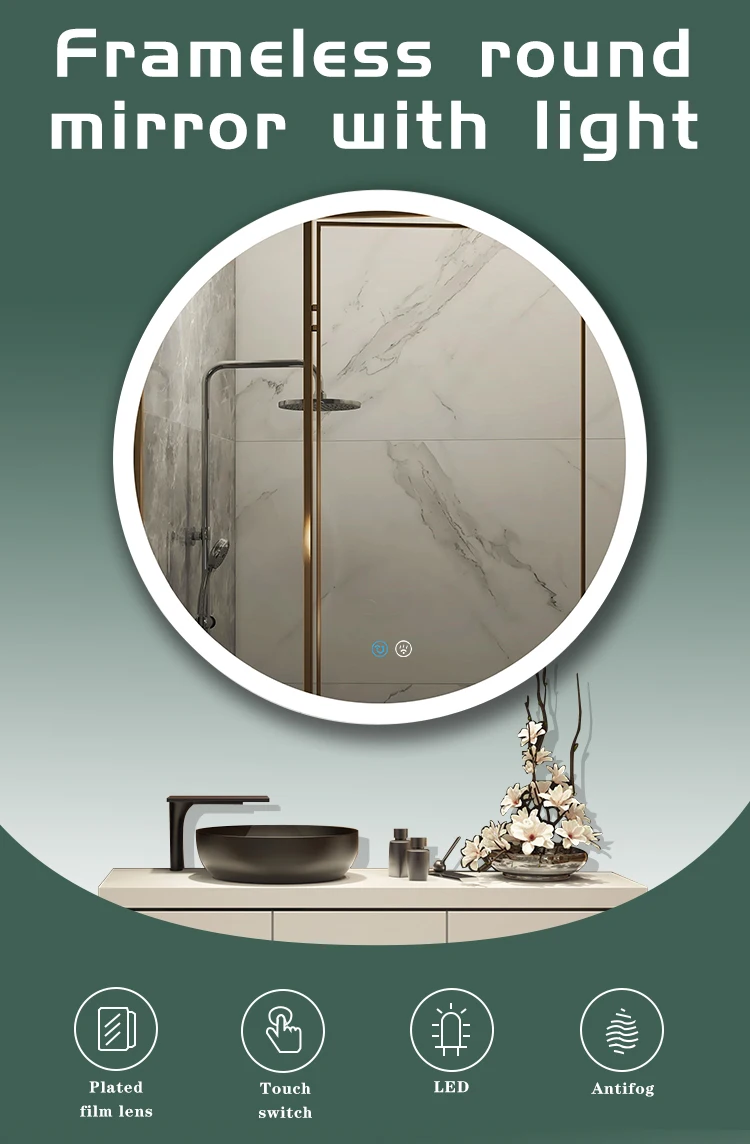 Modern Led Light Mirrors Metal Frame Bathroom Mirror Black Gold Silver White Rectangle 5mm Smart Touch Sensor Switch 30 Days