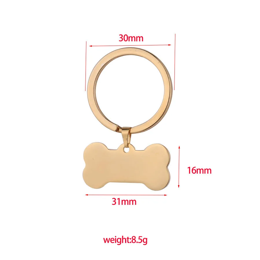 Bone Shaped Blank Metal Tag Keychain Silver Rose Gold Stainless Steel Tag Keychain With Custom Logo Wholesale Bone Dog Keychains