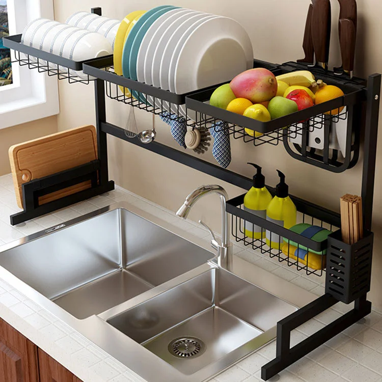 Hot selling stainless steel kitchen utensils dish knives drain storage rack shelf