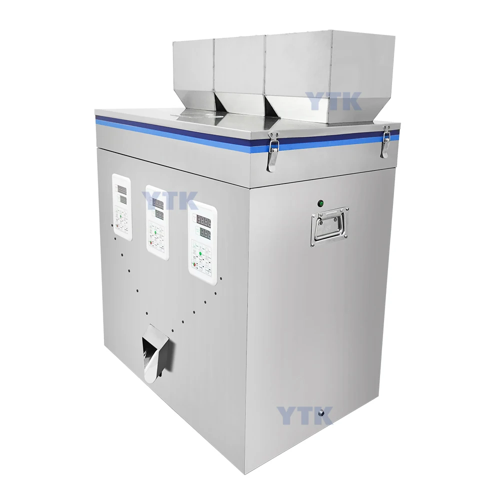 YTK-W200T Factory price triple weighing scale type dosing filling machine for powder granule particle small snacks parts