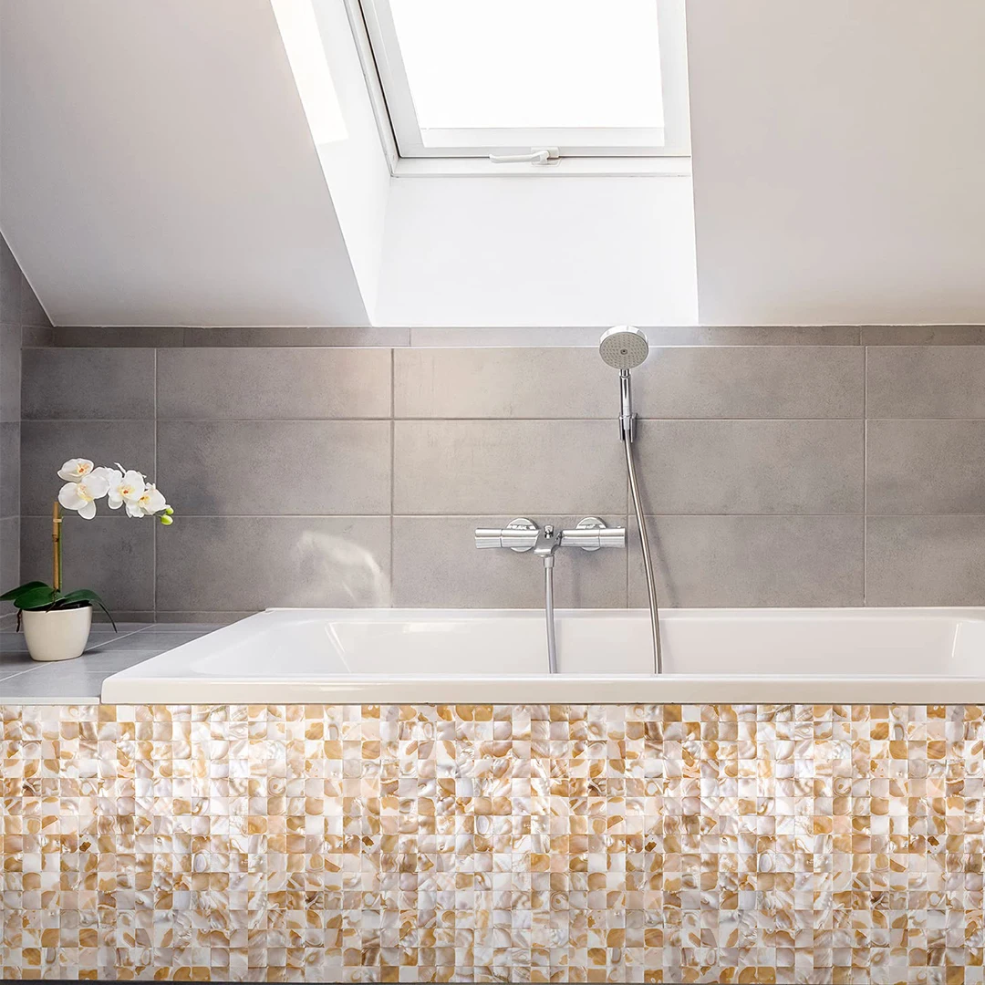 KASARO Glossy Tiles Shell Mosaic Bathroom Tile Mother Of Pearl Shell Mosaic Floor Tile For Bathroom Kitchen