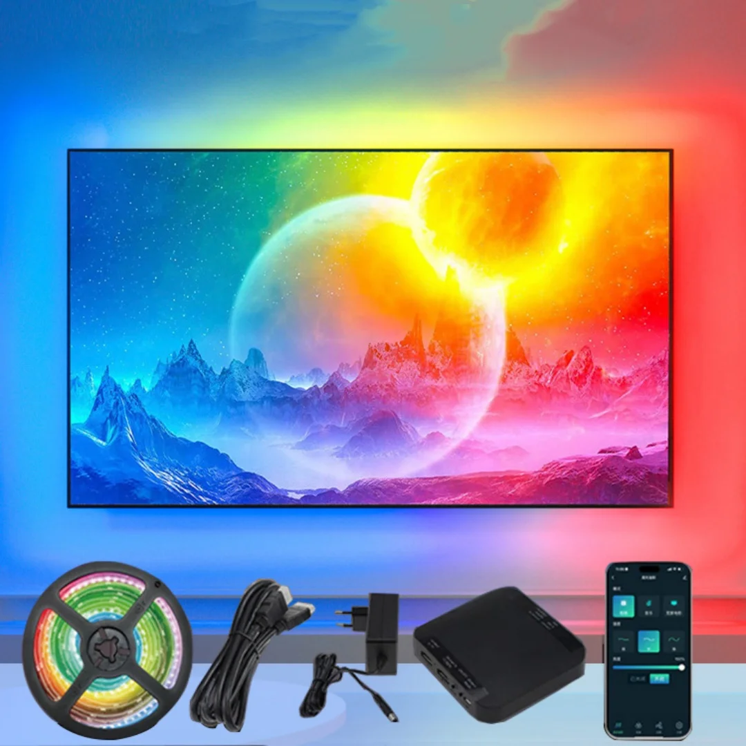 HDMI 2.0 led Sync box Screen Lighting Kit For TV Smart Music Ambient TV Backlights WiFi Dream Color RGBIC TV LED Strip Lights