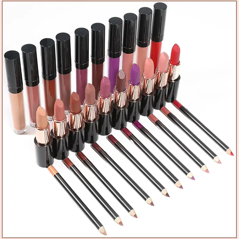 New arrival high quality 3 in 1 matte lip kit private label matte lip gloss lipstick lip liner set