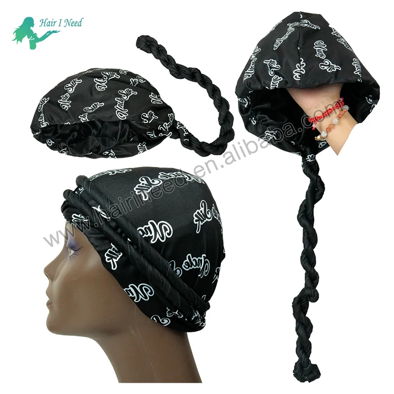 Custom Logo Printed Dome Wave Cap Bonnet Satin Turban Hat Hair Headwear Breathable Bottoming Durag Turban for Men