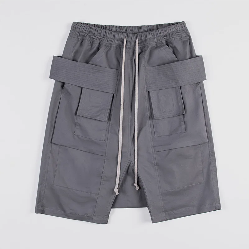 Rick owens  classic double loop  black and gray five-point cargo sweat  shorts for men/women