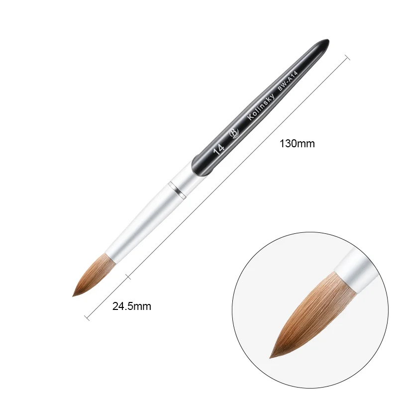 Custom Logo 14# Red Metal Handle Acrylic Nail Brush Pure Kolinsky Hair for Professional Nails
