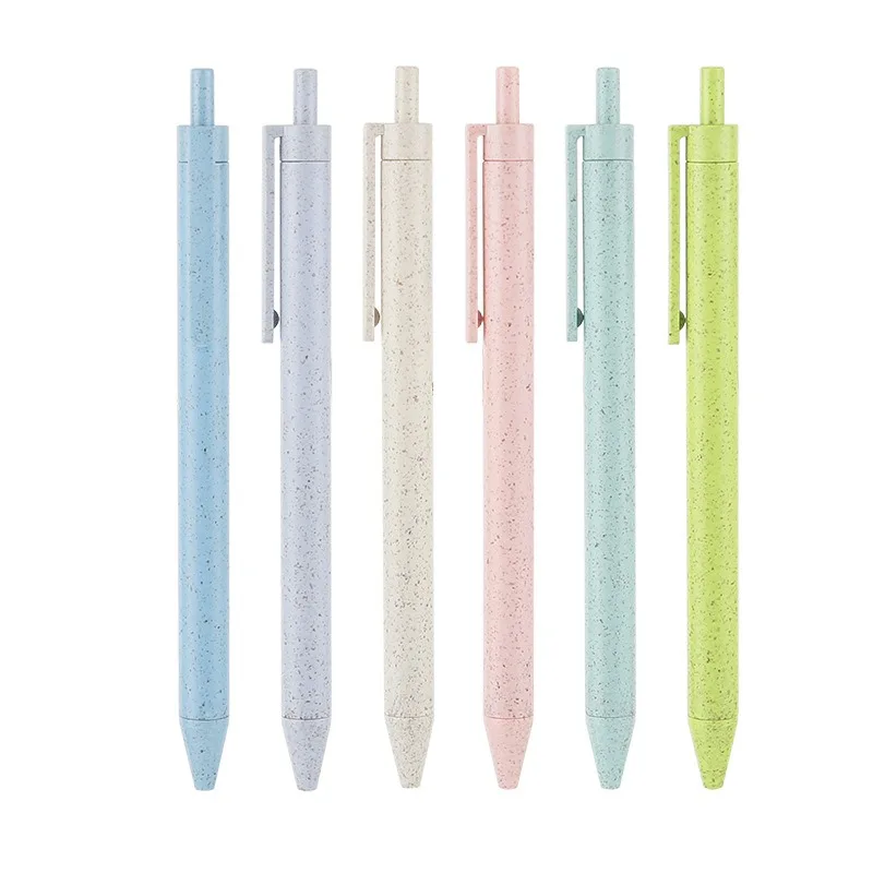 Environmentally friendly and biodegradable wheat straw pen button ballpoint pen office promotion gift