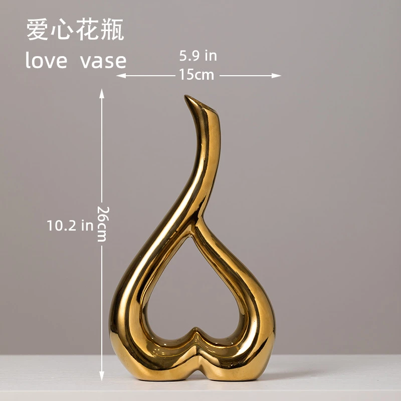 Europe Nordic Hollow Gold Decorative Vases Centerpiece Tabletop Small Mouth Vases Decor Gold Circular Ceramic Flower Vase