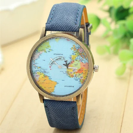 Cool Mini World Fashion Quartz Watch Men Unisex Map Airplane Travel Around The World Women Leather Dress Wrist Watches D30