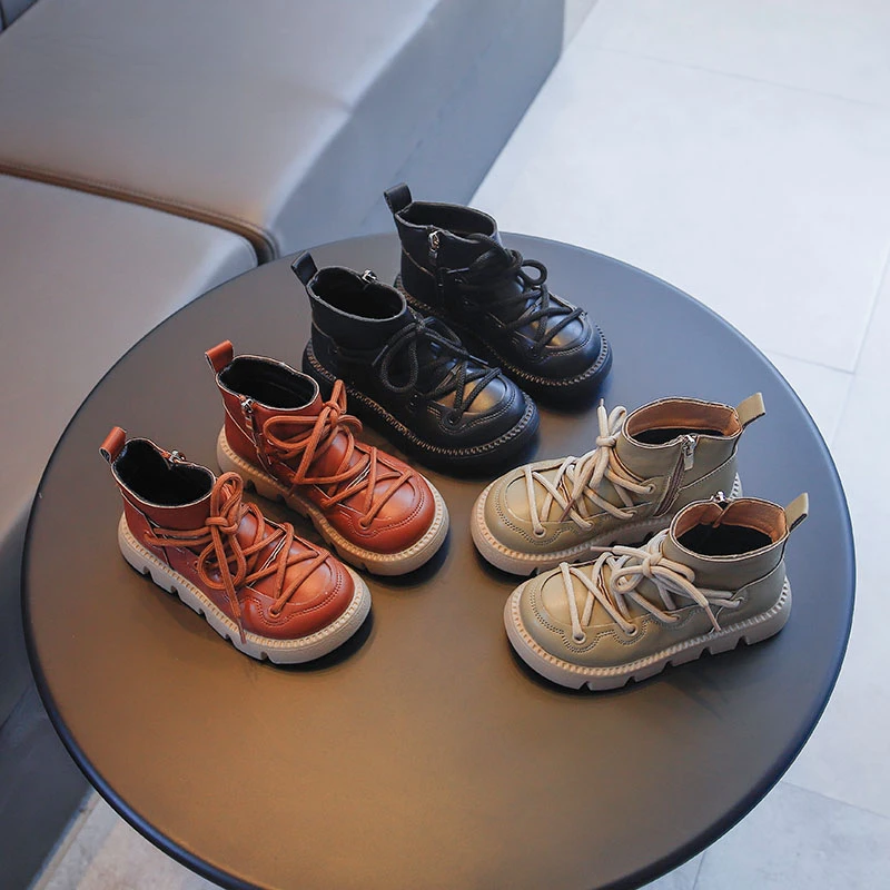 Kids Martin Boots For Girls Casual Shoes Spring Autumn Fashion Ankle Boots Versatile ZIP Leather Shoes Non-Slip Chic Booties