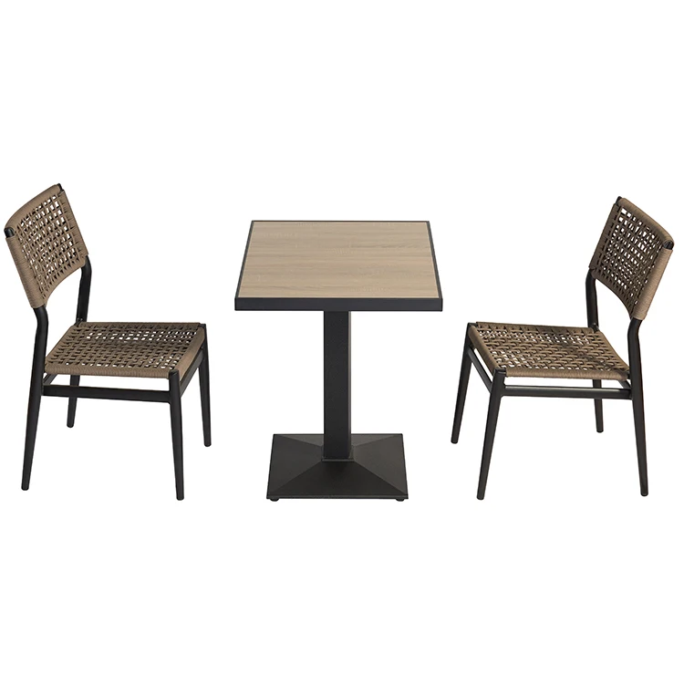 Rope garden furniture square solid wood aluminum table and chairs cafe restaurant chair