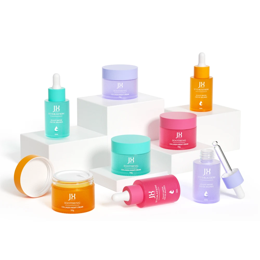 Luxury cosmetic skincare packaging set 20ml 30ml 50ml 60ml essential oil glass serum dropper bottle 20g 30g 50g cream jar