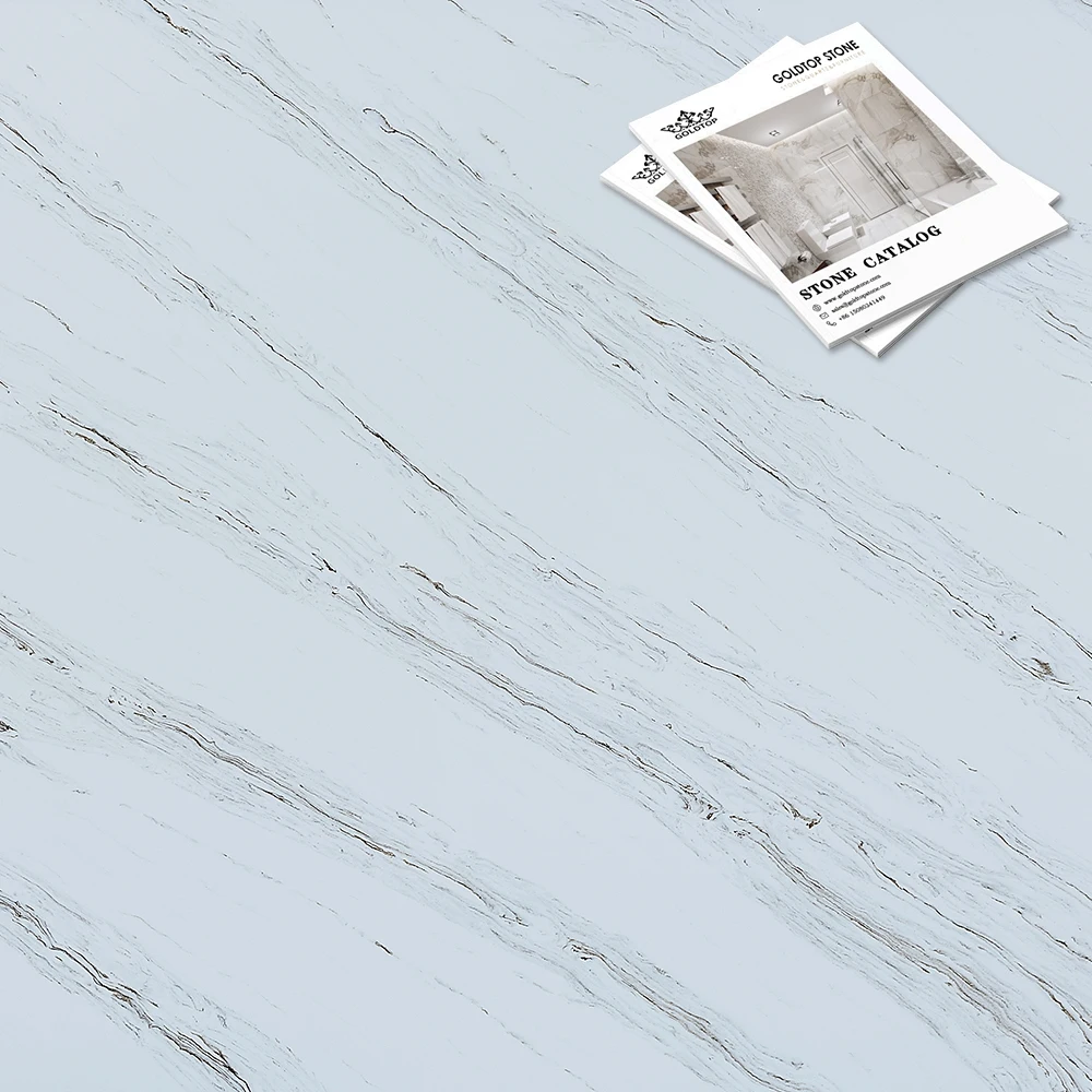 GOLDTOP  High Quality Cuarzo 5028 palissandra Wholesale Price Calacatta White Artificial Quartz Slabs countertops with Grey Vein