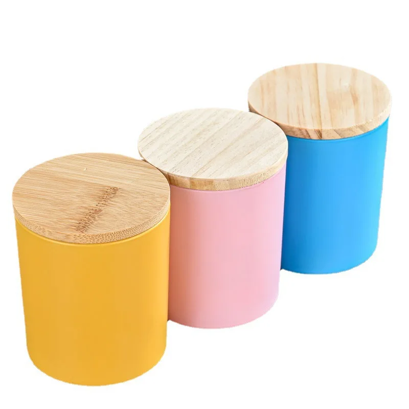 7*8cm 8*9 cm 9*10cm Stock 8OZ 12OZ 16OZ Colorful Round Bottom Shape  Luxury Glass Aura Candle Jars with Lids