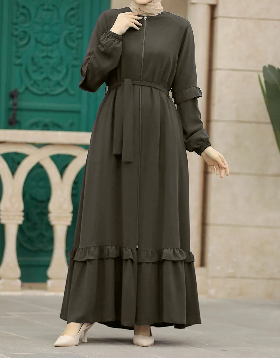 Crew Neck Women Abaya Dubai Muslim Dresses Elegant Turkish Muslim Modest Clothing Ethnic Dresses