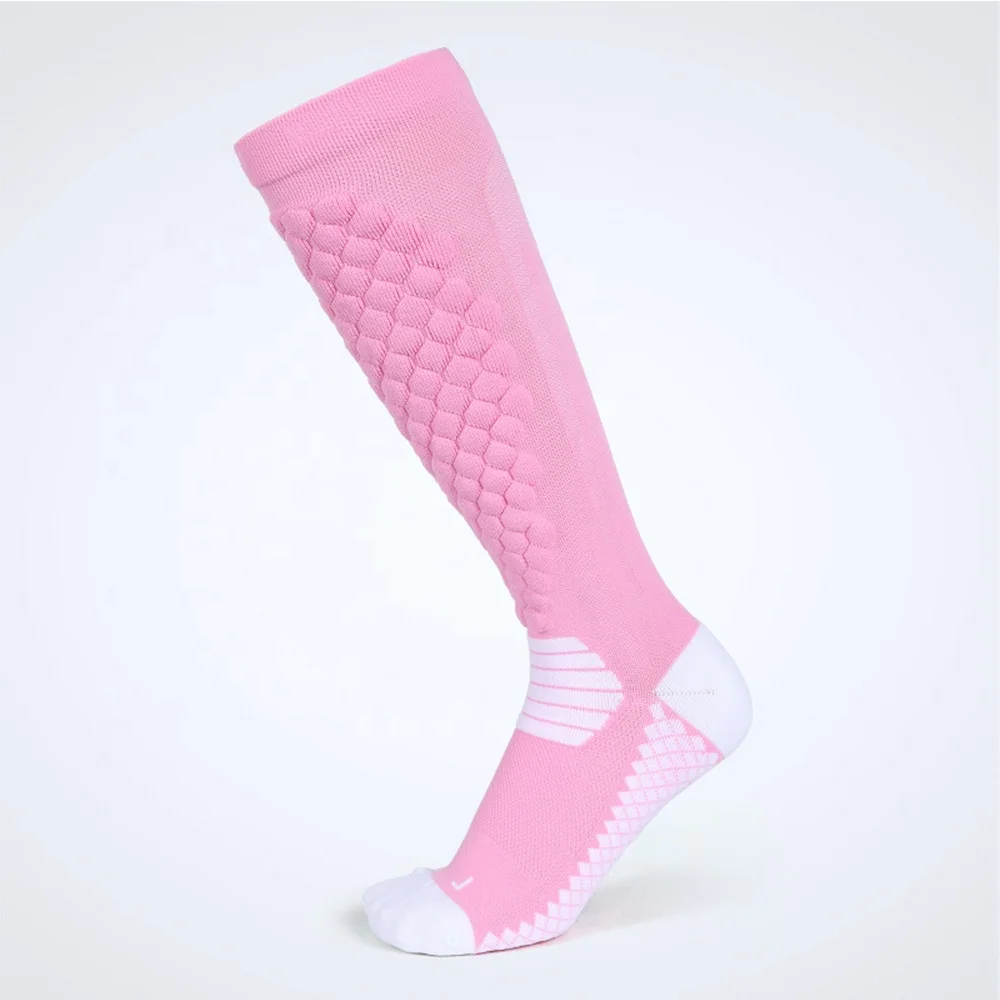 Cushion Shin Pad Football Socks Long Running Compression Socks 20-30mmhg