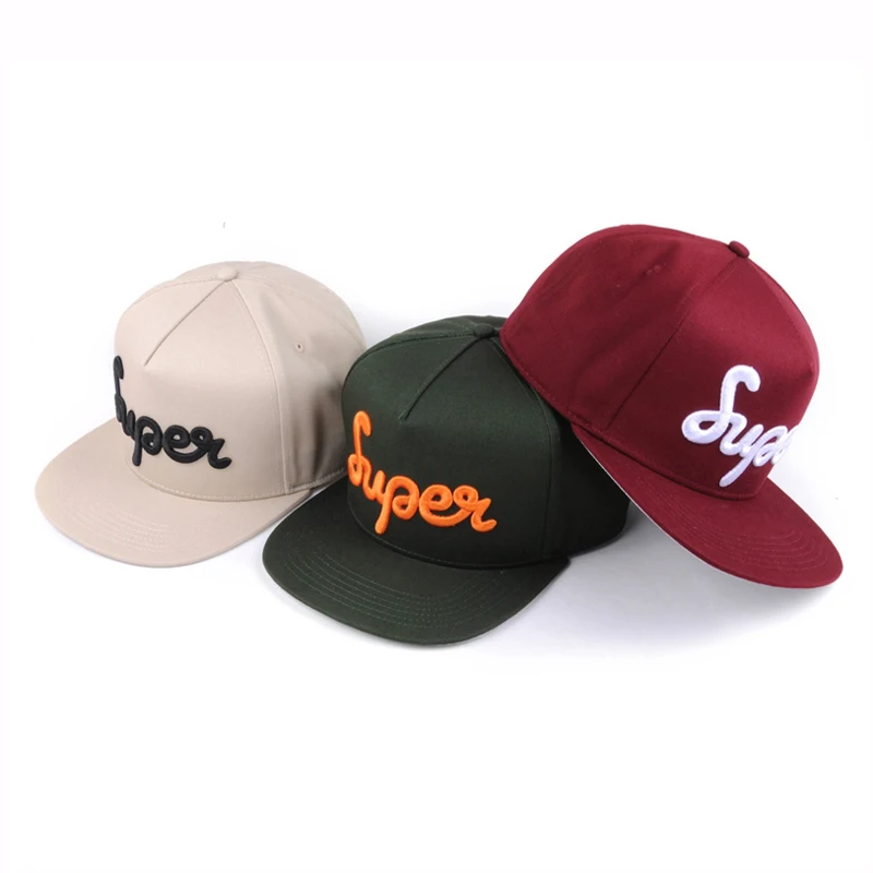 Custom Flat Brim 3D Embroidery 5 Panel Cap gorras custom snapback hat cap