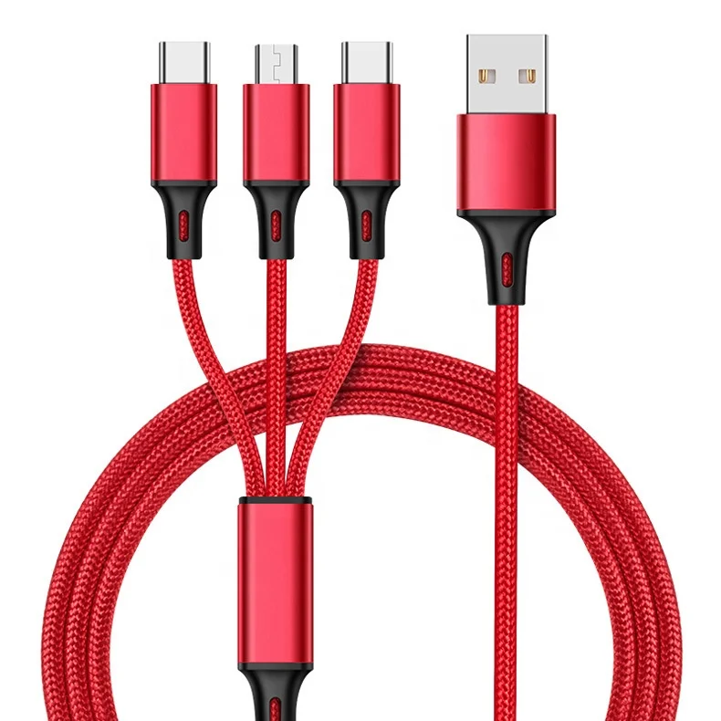 
cantell phone Fast cable braided 3 in 1 USB Charging Cable Mobile Phone Charger cable 